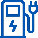 Blue icon showing electrical charging station for cars