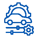 Blue icon showing performance upgrades for cars