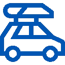Blue icon showing roof racks on top of a car