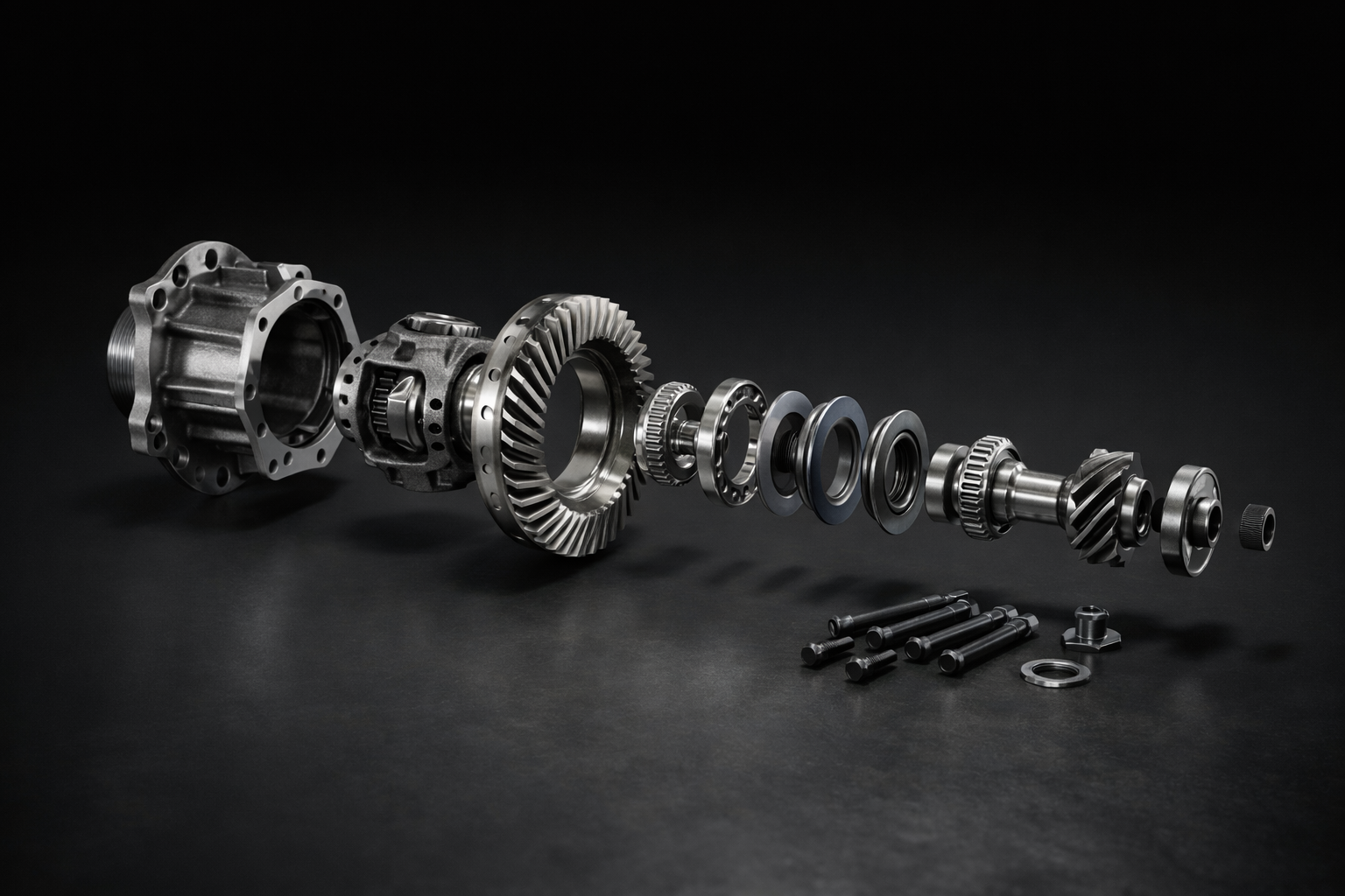 exploded view of rear differential assembly