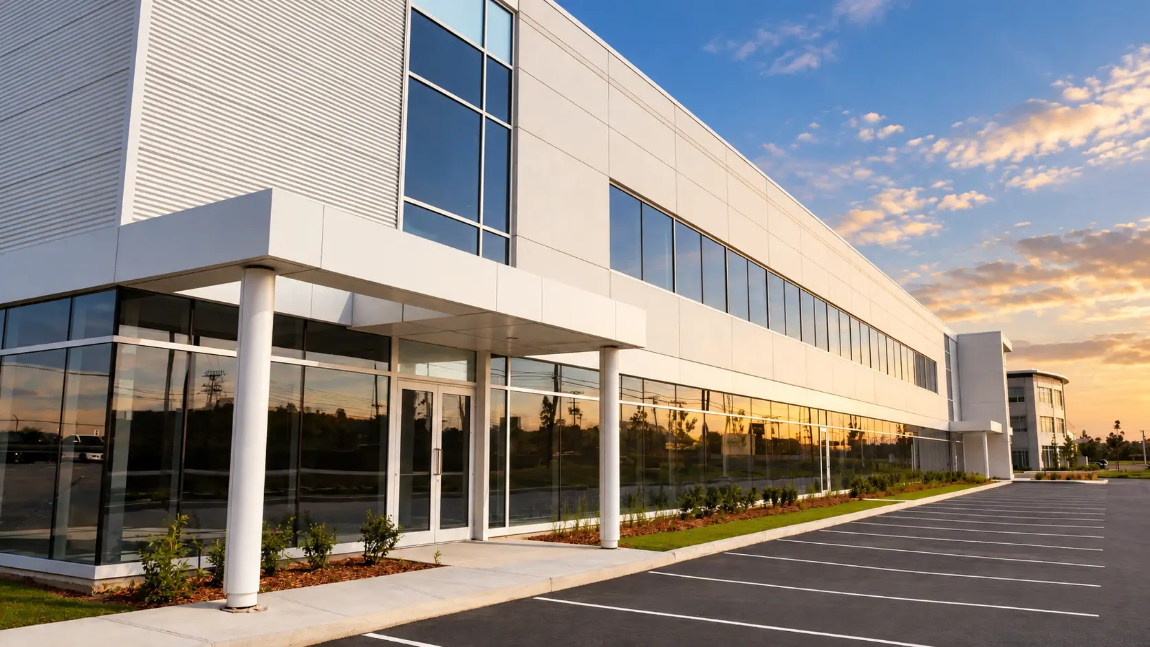Commercial property with contemporary glazing and clean architectural lines